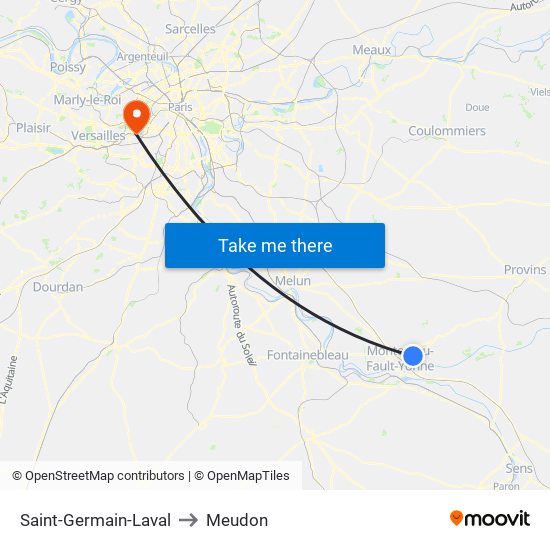 Saint-Germain-Laval to Meudon map