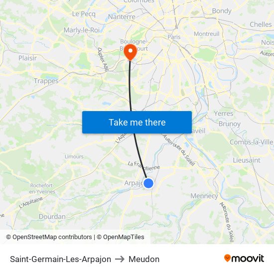 Saint-Germain-Les-Arpajon to Meudon map
