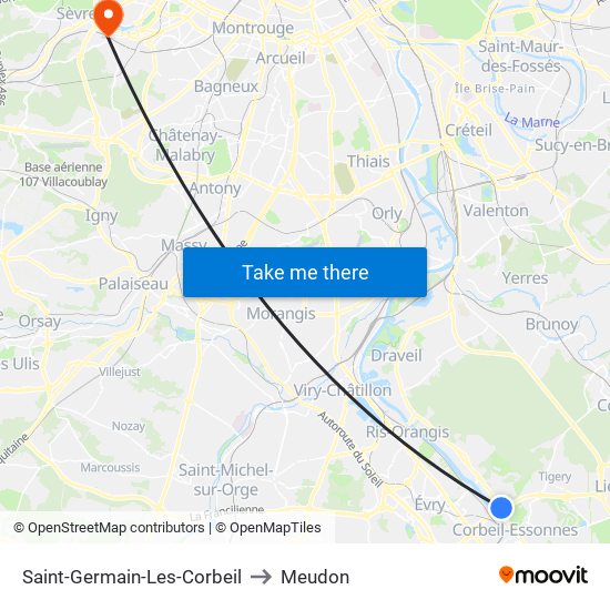 Saint-Germain-Les-Corbeil to Meudon map