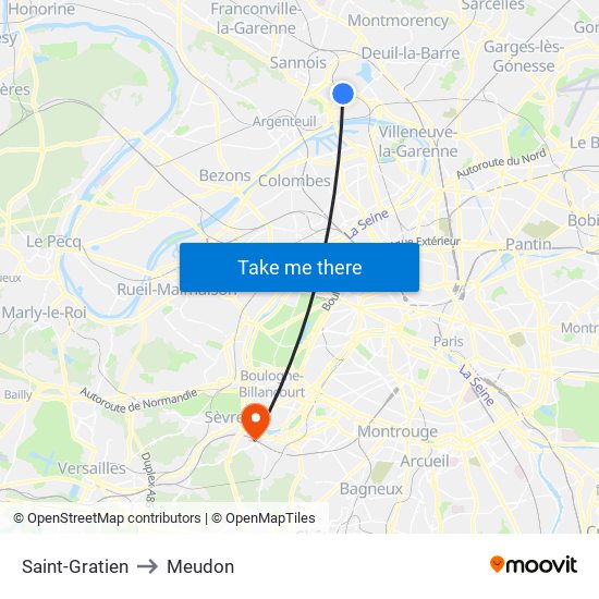 Saint-Gratien to Meudon map