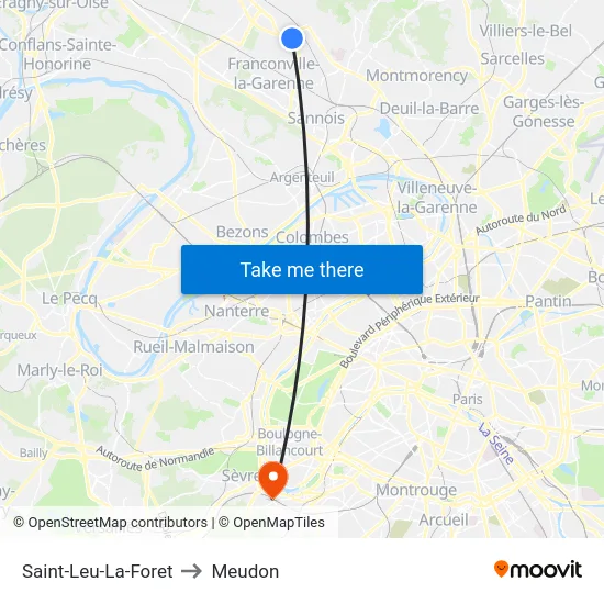 Saint-Leu-La-Foret to Meudon map