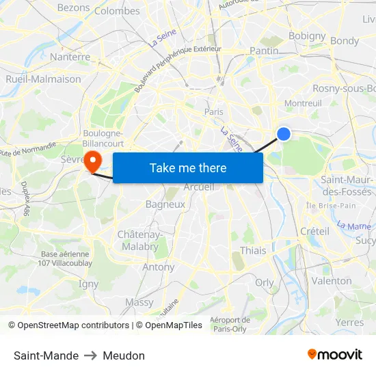Saint-Mande to Meudon map