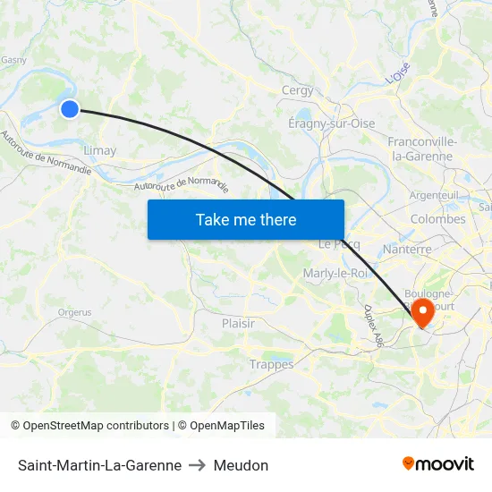Saint-Martin-La-Garenne to Meudon map