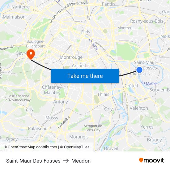 Saint-Maur-Des-Fosses to Meudon map