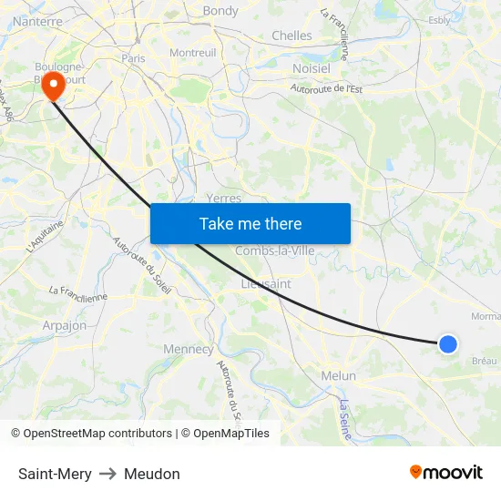 Saint-Mery to Meudon map