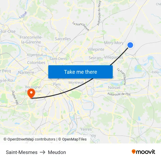 Saint-Mesmes to Meudon map