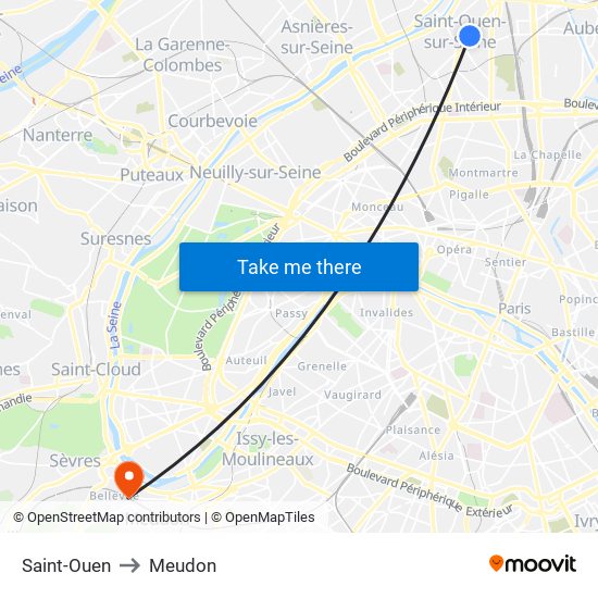 Saint-Ouen to Meudon map