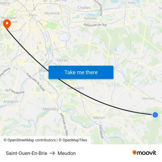 Saint-Ouen-En-Brie to Meudon map