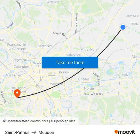 Saint-Pathus to Meudon map