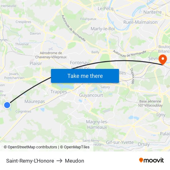 Saint-Remy-L'Honore to Meudon map