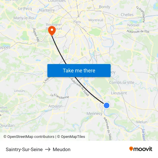 Saintry-Sur-Seine to Meudon map
