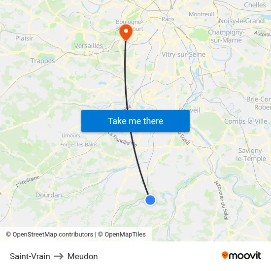 Saint-Vrain to Meudon map