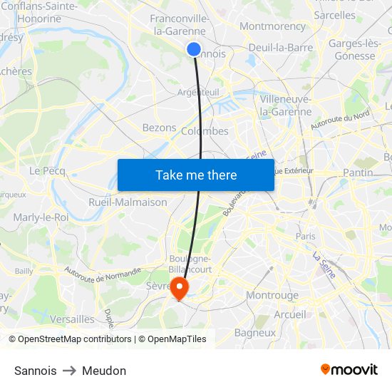 Sannois to Meudon map