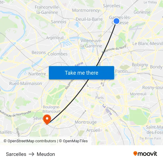 Sarcelles to Meudon map