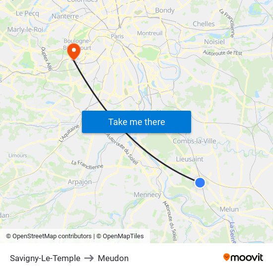 Savigny-Le-Temple to Meudon map