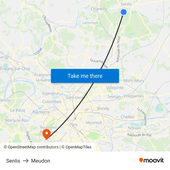 Senlis to Meudon map