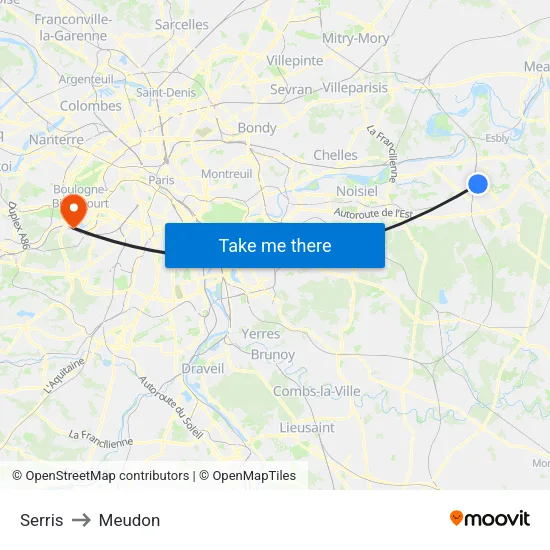 Serris to Meudon map