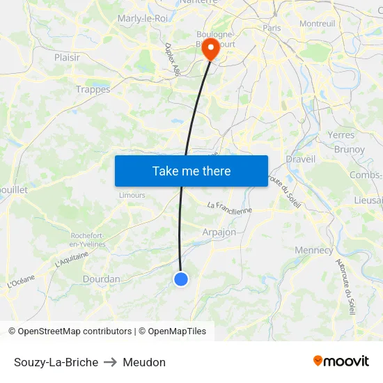 Souzy-La-Briche to Meudon map