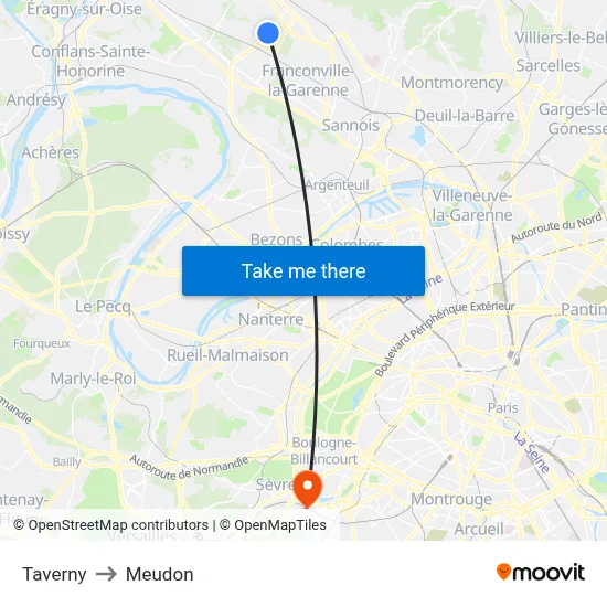 Taverny to Meudon map