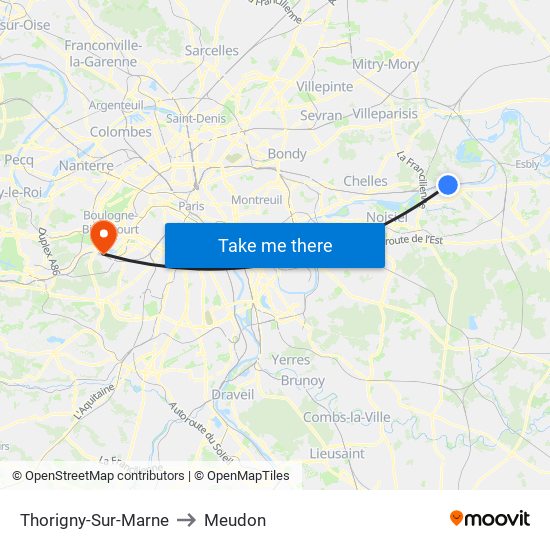 Thorigny-Sur-Marne to Meudon map