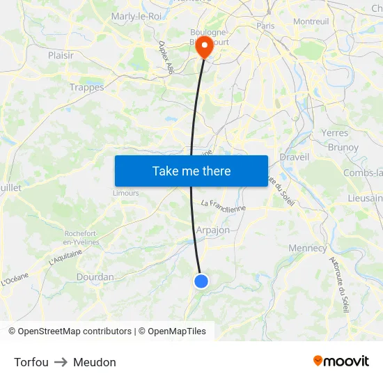 Torfou to Meudon map