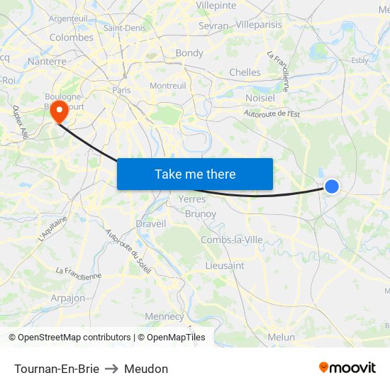 Tournan-En-Brie to Meudon map