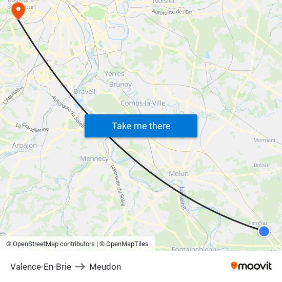 Valence-En-Brie to Meudon map