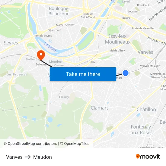 Vanves to Meudon map