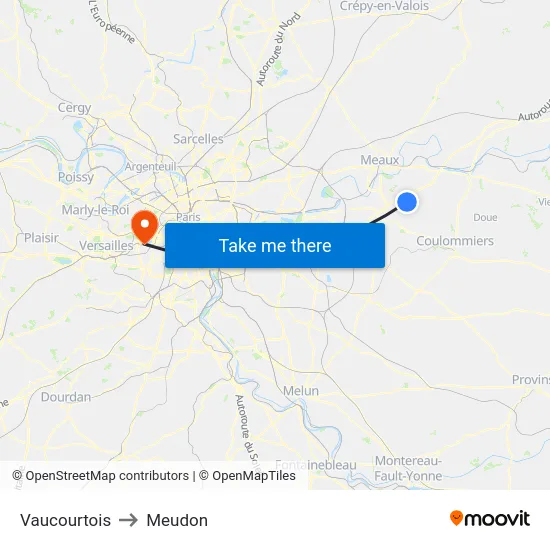 Vaucourtois to Meudon map