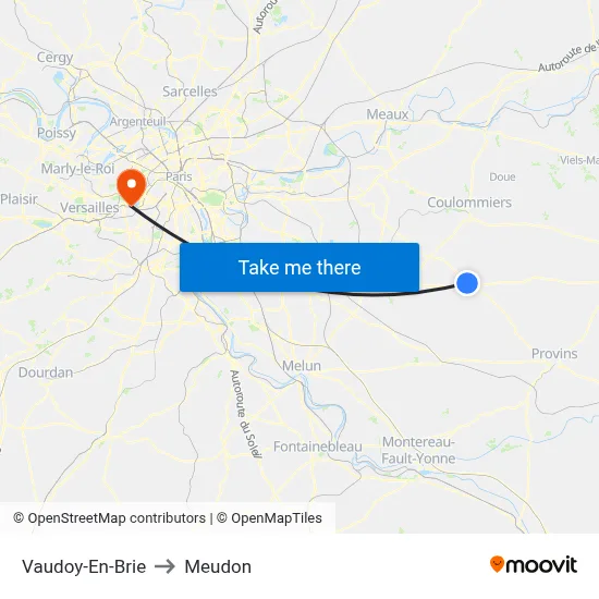 Vaudoy-En-Brie to Meudon map