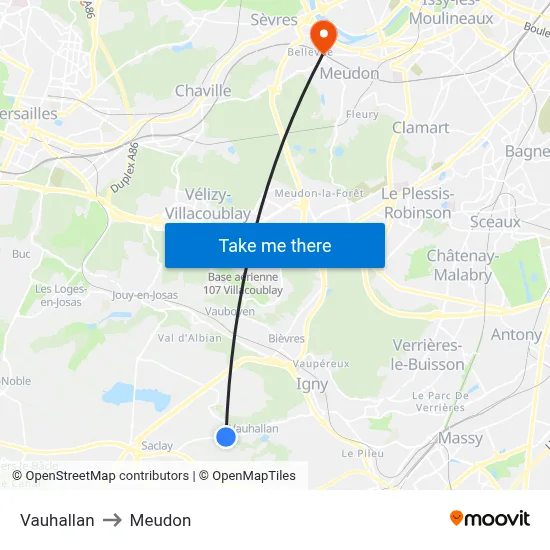 Vauhallan to Meudon map