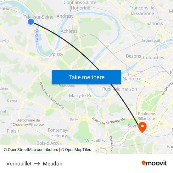 Vernouillet to Meudon map