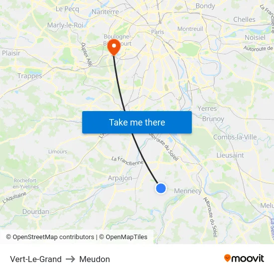 Vert-Le-Grand to Meudon map