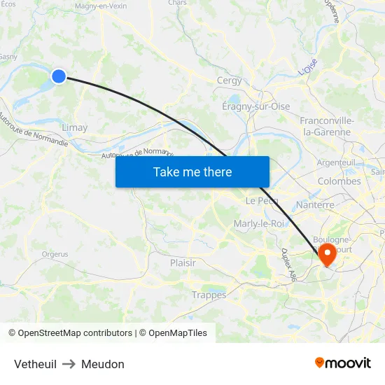 Vetheuil to Meudon map