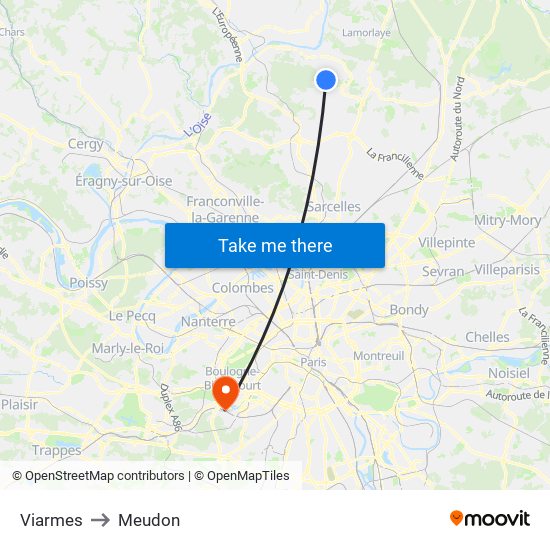 Viarmes to Meudon map