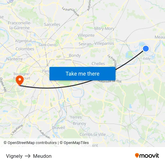 Vignely to Meudon map