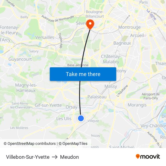 Villebon-Sur-Yvette to Meudon map