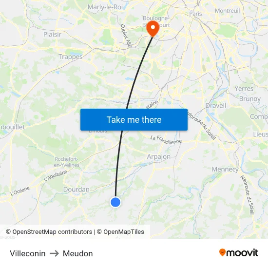 Villeconin to Meudon map