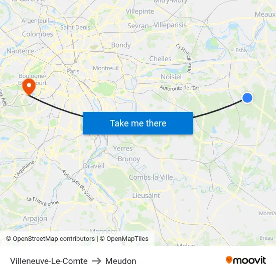 Villeneuve-Le-Comte to Meudon map