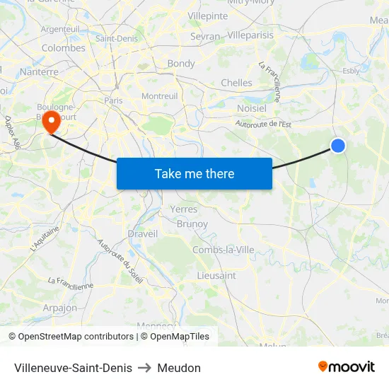 Villeneuve-Saint-Denis to Meudon map