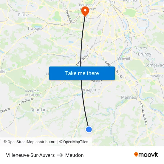 Villeneuve-Sur-Auvers to Meudon map