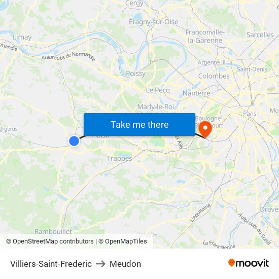 Villiers-Saint-Frederic to Meudon map
