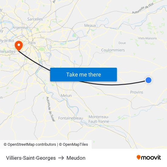 Villiers-Saint-Georges to Meudon map
