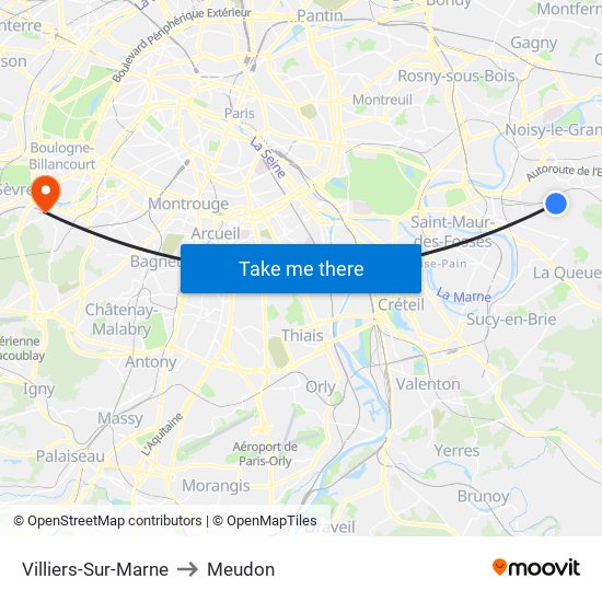 Villiers-Sur-Marne to Meudon map
