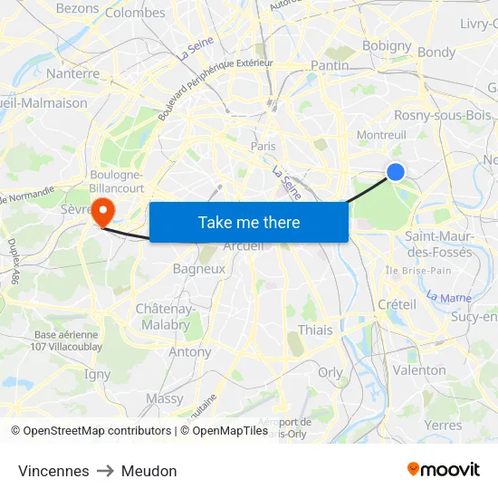 Vincennes to Meudon map