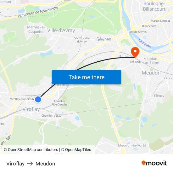 Viroflay to Meudon map