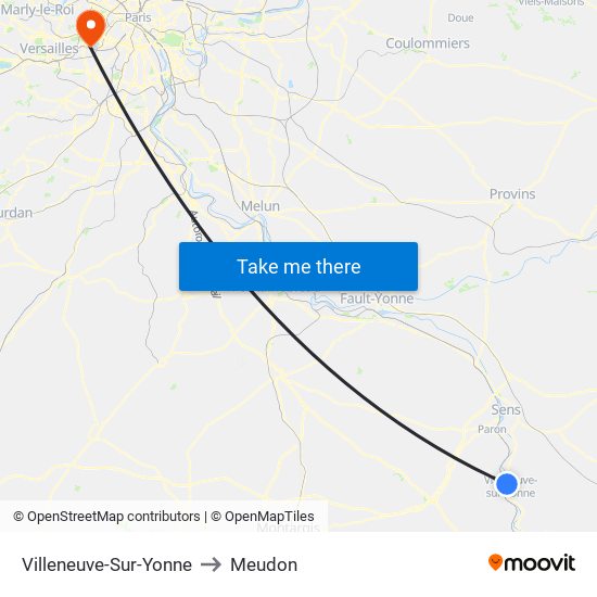 Villeneuve-Sur-Yonne to Meudon map