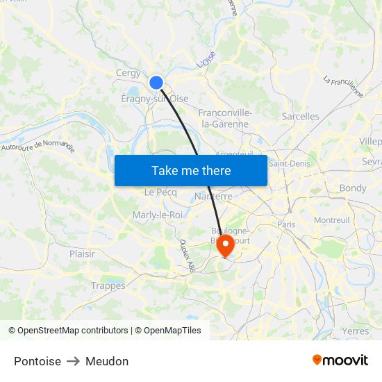 Pontoise to Meudon map