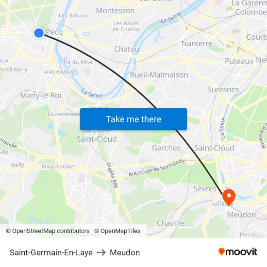 Saint-Germain-En-Laye to Meudon map