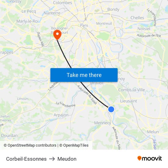 Corbeil-Essonnes to Meudon map